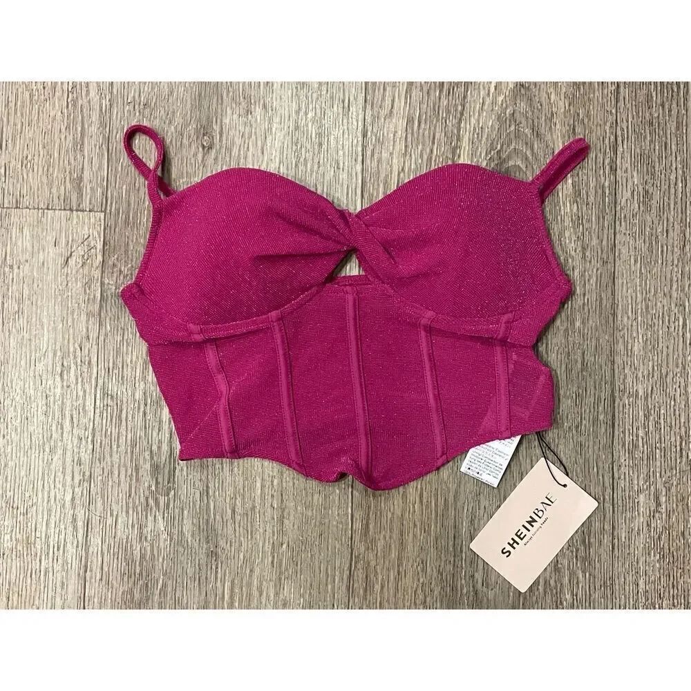 SHEIN Bae Small Pink Sparkle Crop Top New